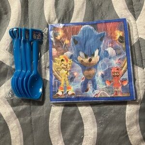 Sonic the Hedgehog Party Napkins and Spoons Set - Blue